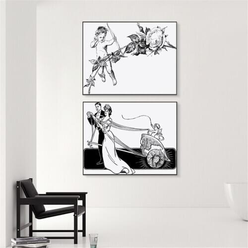Love Couple Cupid Rose Angel Marriage Romance Chariot Oil Painting Canvas Print Painting Wall Art Living Room Home Decoration