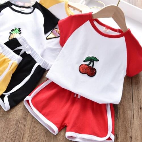 Popular Children Set Summer New Baby Clothes 2pcs Set Cherry Pineapple Ice Cream Print Short Sleeve T-shirt Tops+short Pant 2-6Y