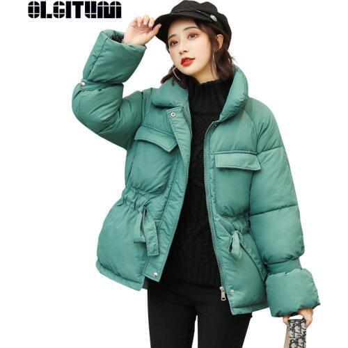 Women Winter Jackets Parkas 2020 Big Pocket Thick Warm Lantern Sleeve Jackets Slim Solid Sweet Coats for Female