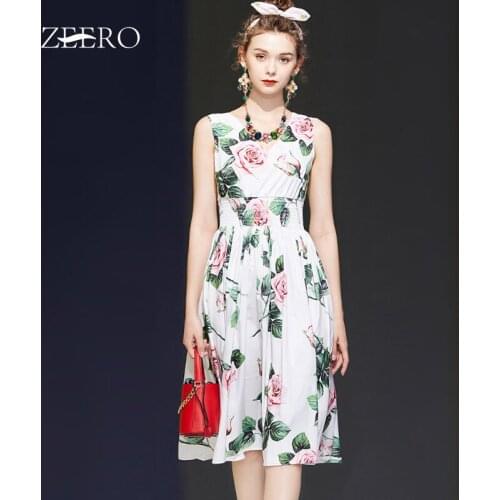 Summer Women Runway Rose Print Sexy Strapless V Neck Midi Boho Dress Elegant Ladies Strentch Waistline Party Dresses Vestidos