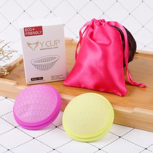 Reusable Disc Flat-fit Design Menstrual Cup With Extra-Thin Sterilizing Silicone Menstrual Disk Tampon/ Pad Alternative