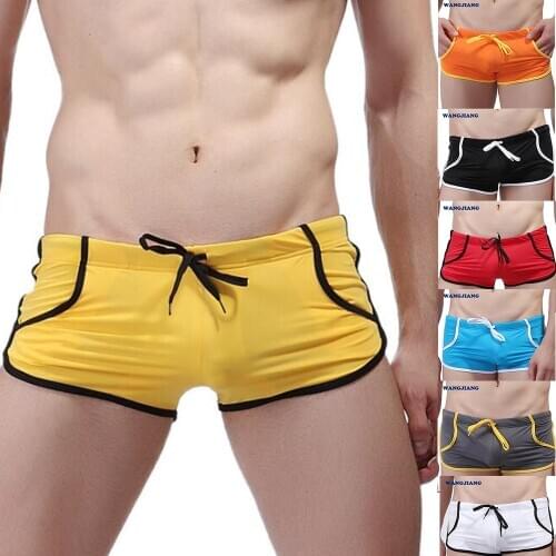 Mens Swimming Trunks Mens Low Waist Sexy Pocket Boxer Swimwear 20201 Summer Swimming Beach Surfing Sports Casual Shorts