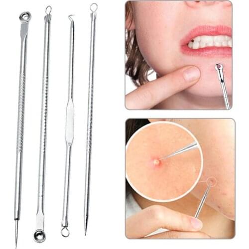 4Pcs Stainless Acne Blackhead Remover Needle Tools Set Facial Acne Spot Pimple Extractor Facial Pore Cleaner Skin Care Tool