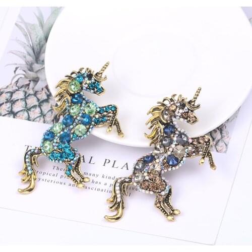 WEIMANJINGDIAN Brand New Arrival Antique Gold Color Plated Crystal Unicorn Brooch Jewelry for Women
