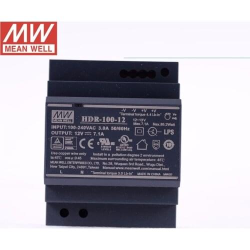 Original MEAN WELL HDR-100-12N 7.5A 12V 90W meanwell Ultra slim step shape DIN Rail Power Supply DC output adjustable