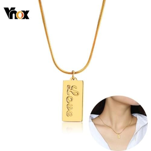 Vnox Women Engraved Love Gifts Necklaces Gold Color Stainless Steel Custom Name Date Info ID Tag Accessories
