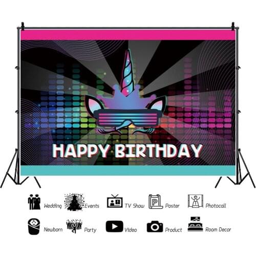 Popular Cool Unicorn Background Picture Prop Studio Frequency Beat Audio Birthday Party Photography Backdrop Photocall