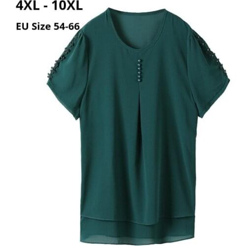 Plus Size 10XL 8XL 6XL 4XL Women Short Sleeves Summer T-shirts Femme 2020 Elegant DK Green Chiffon Tops Slim T-shirt For Mujers