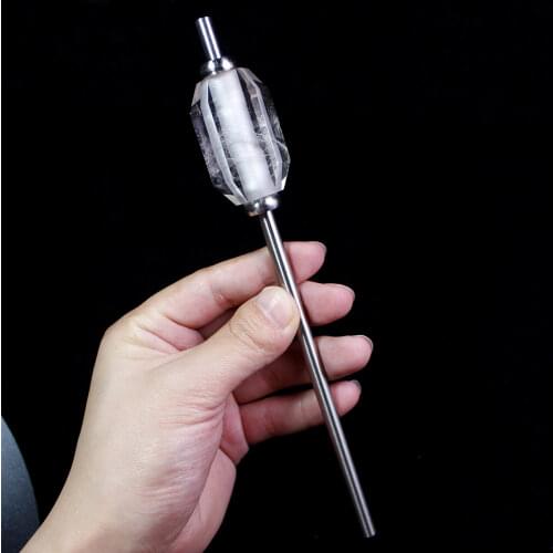 Runyangshi 1pc New Eco-friendly Collapsible clear quartz drink straw white crystal Reusable Stainless Steel Straw With Brush