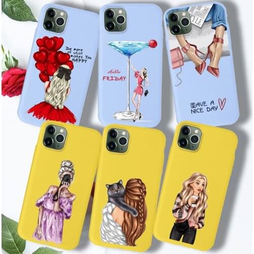 Fashion Girl Case For iPhone 11 Pro 7 8 Plus 6 6S Coque For iPhone XS MAX XR X SE 2020 Bumper Silicone Soft TPU Candy Matte Bag
