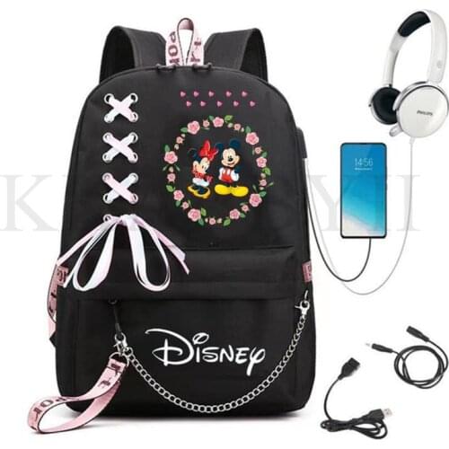 Disney Minnie Charge Backpack Boys Girls School Bag Men Women Rucksack School Bag Teens Daily New Chain Knapsack