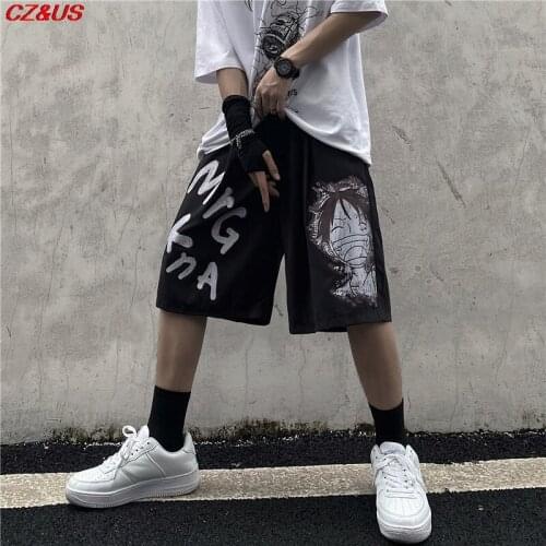 2021 Summer Harajuku Streetwear Iron Chain Pattern Jogger Shorts Men And Women Hip Hop Skateboard Shorts Elastic Waist Supersize
