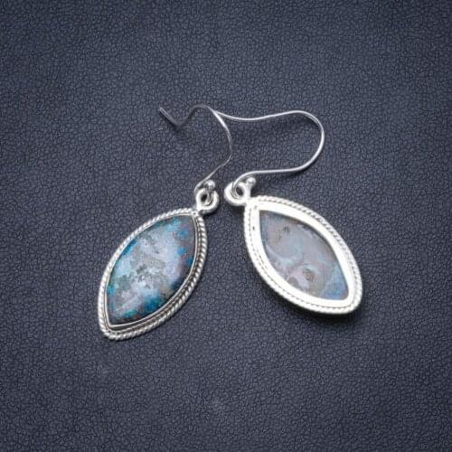 Natural Chrysocolla Handmade Unique 925 Sterling Silver Earrings 1.75" Y1658