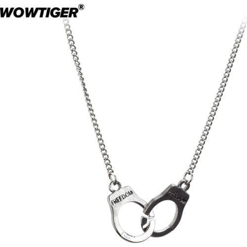 WOWTIGER No fading or rust vintage punk letter small handcuffs necklaces for women short chain handcuff necklace Jewelry