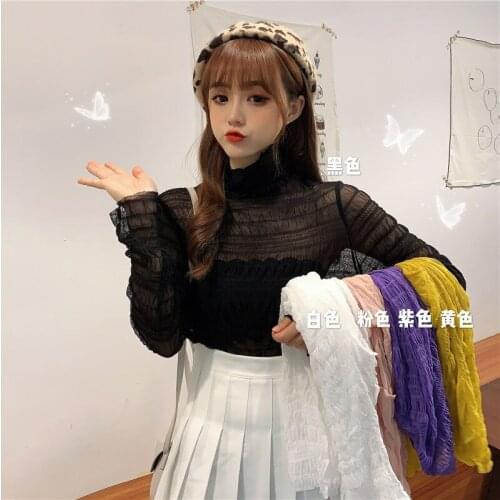 Turtleneck Grenadine Lace Womens Four Seasons Long Sleeve Shirts Small Shirt Top Blusas Ropa De Mujer