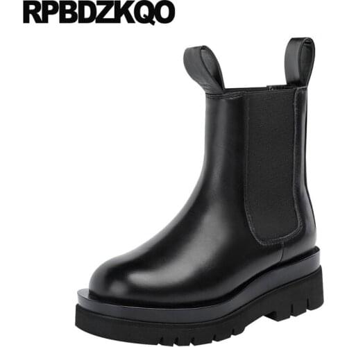 Real Fur Plush Elastic Platform Wedge Muffin Flatform Women Ankle Boots 2021 Round Toe Harajuku Winter High Heel Shoes Chelsea