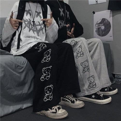 Oversized Korean Style Wide Leg Trousers Cartoon Print Harajuku Trousers Women Streetwear Fashion Streetwear Sweatpants Women