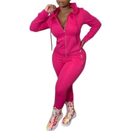 2020 Women 2pcs Sports Set Solid Color Running Tracksuit Hoodies Sweatshirt Top Casual Pants Sportswear Women Set Sports Outfits