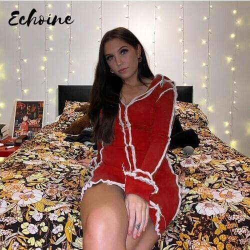 Sexy V-Neck Side Slit Long Flare Sleeve Skinny Solid Short Dress Women Bodycon Casual Streetwear 2020 Fashion Autumn Clothing