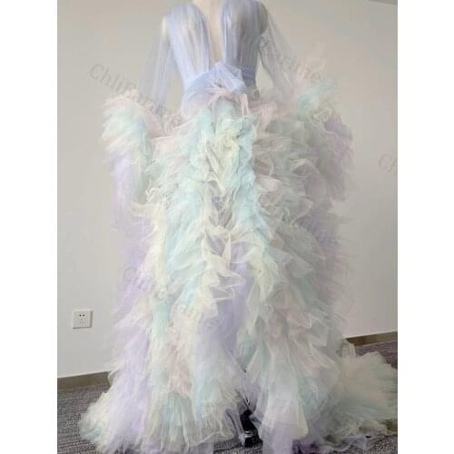 Womens customizable color tulle see-through fluffy dress gown