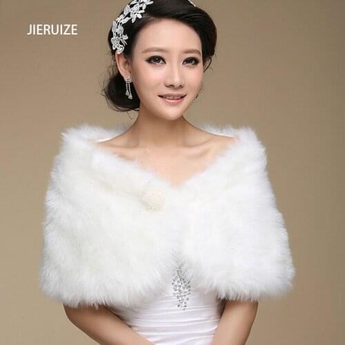 JIERUIZE Winter Wedding Bridal Shawl Warm Faux Fur Wrap Short Cloak Lady Thick Party Cold-proof Cape Wedding Bolero