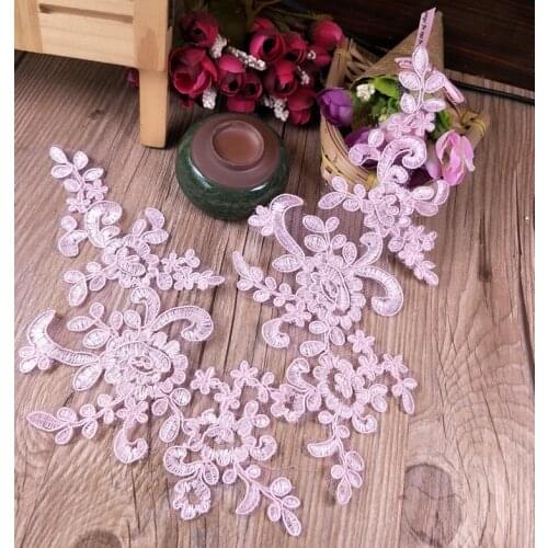 2 Pairs/4 Pieces 21*10cm Novelty Flower Pink Lace Patches for Wedding Dentelle Fabric Lace Applique Trims Free Shipping