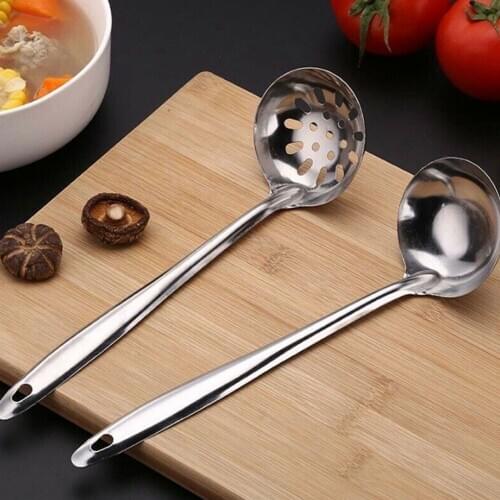 2 Pcs Stainless Steel Soup Handle Spoon Hot Pot Skimmer Colander Filter Cooking For Kitchen Tools