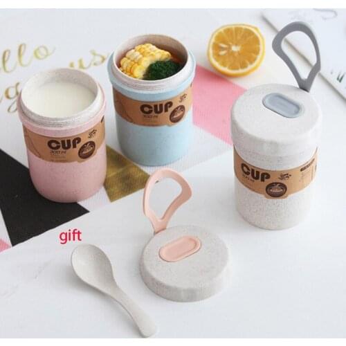 300ml Wheat Straw Soup Cup With Lid Portable Breakfast Porridge Sealed Soup Cup Waterproof Eco Friendly Soup Boxes Tableware