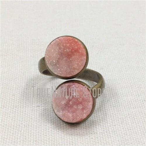 5Pcs RM13637 Copper Crystal Adjustable Copper Jewelry Ring Jewelry Round Shape Hot Pink Bronze Color Plated Crystal Ring