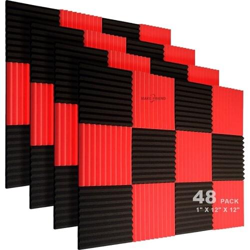 48 Pack 1" X 12" X 12" Acoustic Foam Panels Studio Soundproofing Wedge Sound Proof Padding Acoustic Treatment Foam Sealing Strip