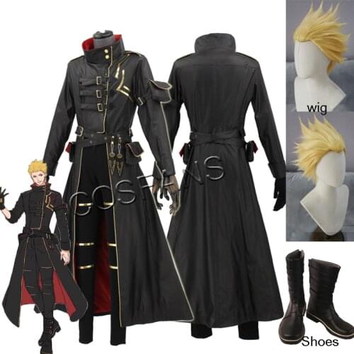 Anime! Fate Grand Order FGO Gilgamesh Glittering Ceremonial Gothic Trench Uniform Cosplay Costume Halloween Suit Wigs and shoe