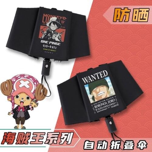 Anime One Piece Monkey D. Luffy Roronoa Zoro Automatic Fold Umbrella Black Anti-UV Parasol Travel Rian Umbrella Student Gift