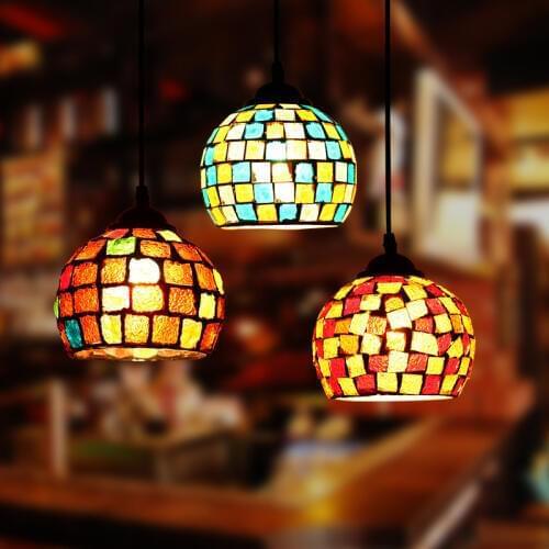 Artpad Morocco Decor Turkish Mosaic Lamps Bedroom Hotel Bar Restautant Pendant Lights E27 LED Colorful Glass Hanging Lamp