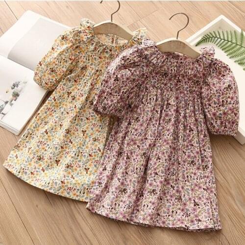 2021 New Fashion Summer 2 3 4 6 8 10 12 Years Children Short Sleeve Full Print Floral Flower Cotton Dresses For Baby Kids Girls