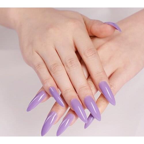 24pcs/set Long Stiletto Nail Art Tips Pre-design European Purple Wine Red False Nails Artificial Girls Nail Decal Fake Nails