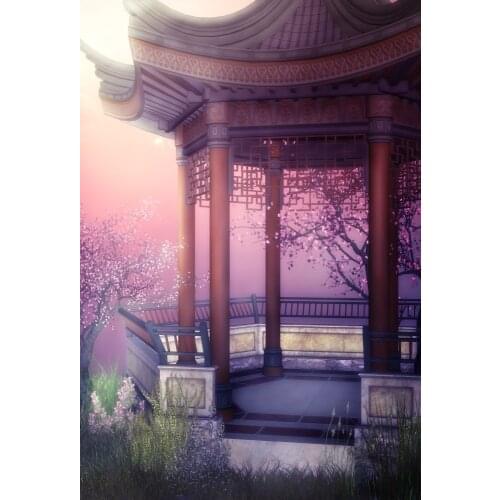 Laeacco Photographic Background Dreamy Chinese Red Pavilion Blossom Scene Photophone Photography Backdrops For Photo Studio