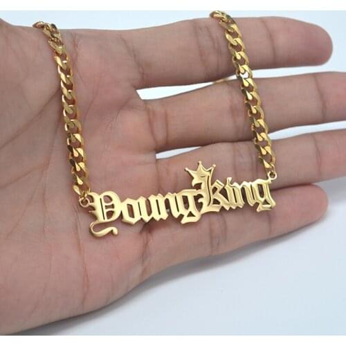 Stainless Steel Gothic Old English Nameplate 18K Gold Plated Cuban Link Chain Name Plate Necklace Custom Infinity Necklaces