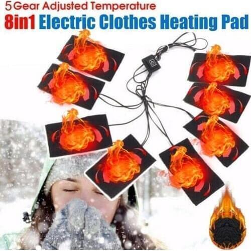 Hot Safe USB Electric Heated Jacket Heating Pad Outdoor Themal Warm Winter Heating Vest Pads For DIY Heated Clothing 8-in-1Black