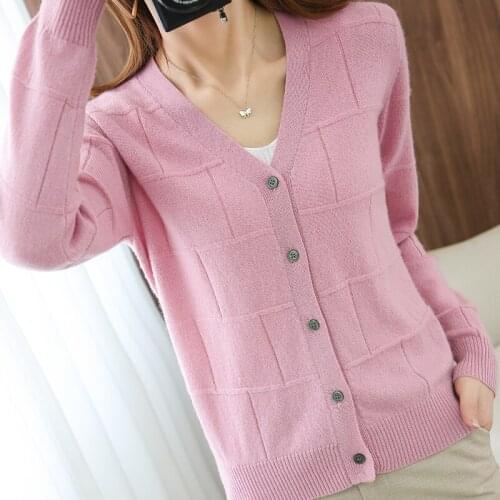 Hot selling trend FRSEUCAG brand ladies knitted cashmere wool sweater long sleeve loose solid color cardigan Spring and autumn