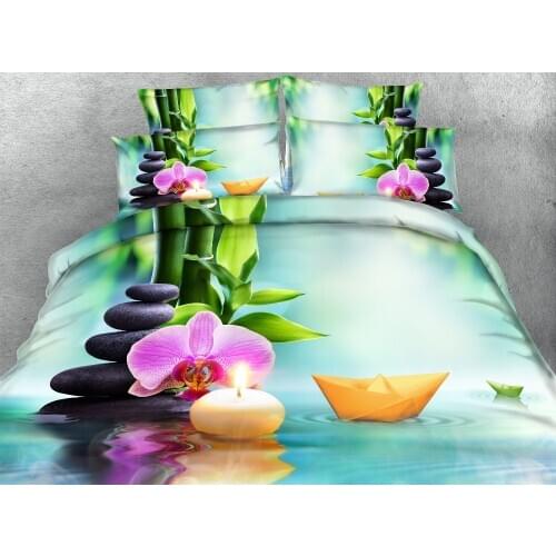 3 pieces waterside scenery bed cover set HD Digital 3d flowers paper boat butterfly duvet covers bedding sets Single King Linen