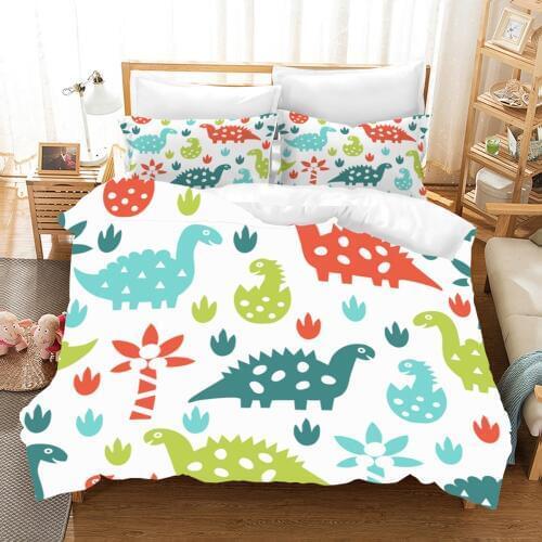 Cartoon Bedding Set Baby Dinosaur Duvet Cover 2/3PCS Microfiber Pillowcase Twin Queen King Size Room Decoration Kids Bed Set