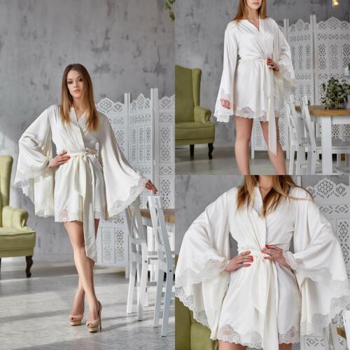 Short Bridal Dress Silk Satin Bathrobe Women Lingerie Nightgown Pajamas Sleepwear Womens Luxury Gowns Housecoat Nightwear