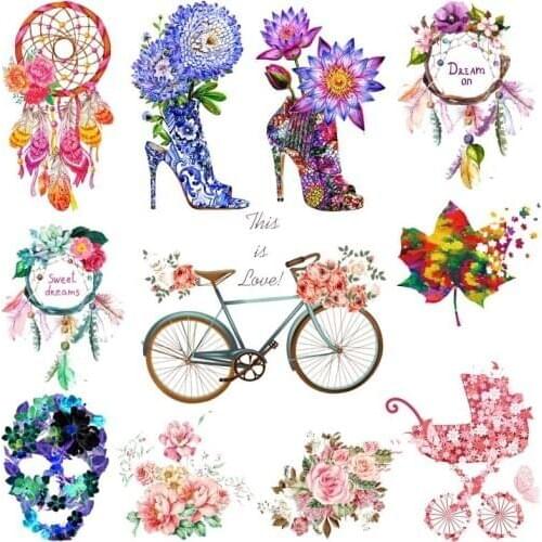Beautiful Flower Transfer For Clothing Bike Heat Vinyl Transfers For Clothes Appliques Stickers Thermo For Diy Washable T-shirt