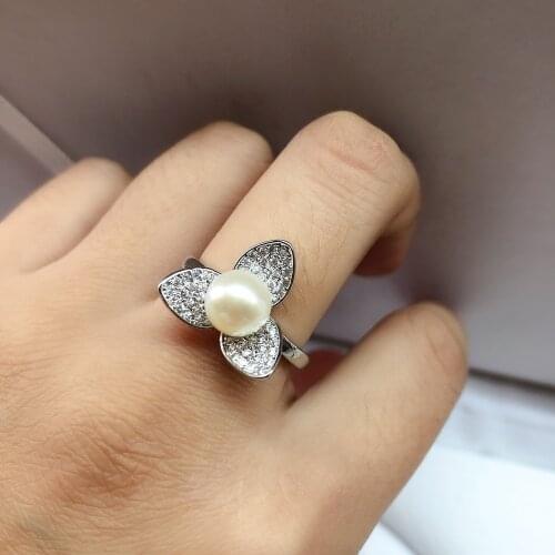 Beautiful Flower Ring Mountings, Ring Findings, Adjustable Ring Jewelry Parts Fittings Accessories Silver Jewellery for Pearls