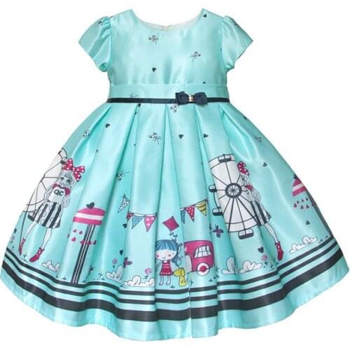 Summer Cute Cartoon Print Dress for Girls 100% Cotton Fashion Party Birthday Childrens Dresses Princess Kids Clothing 2 to 7Y