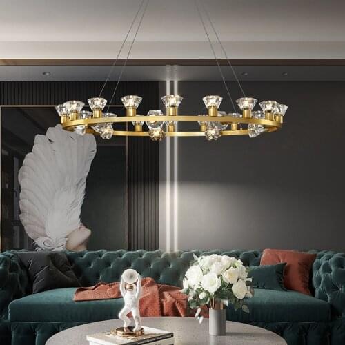 Living Room Chandelier Postmodern Crystal Copper Household Luxury Led Hanging Lamp Villa Duplex Hall Dining Room Home Fixtures