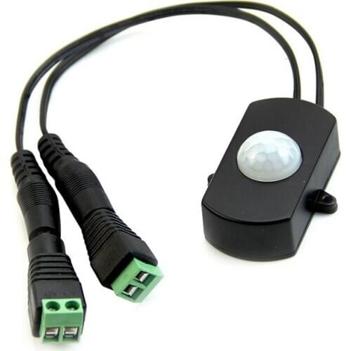 Mini 5A PIR Infrared Motion Sensor Detector Switch for LED Strip Light + Female Male DC Power Connector DC 5V-24V