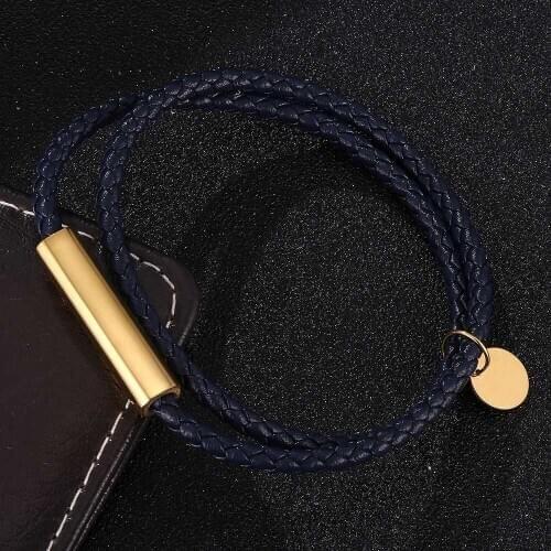 Fashion Dark Blue Braided Leather Bracelet Men Bracelet for Women Jewelry Multilayer Leather Clasps Charm Bracelet BB0708