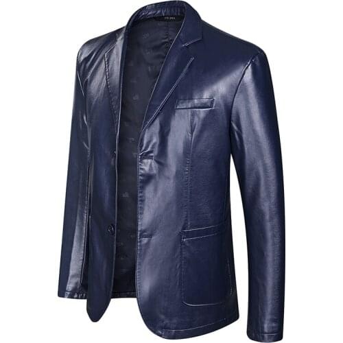 2021 Fall New Suit Oversized Leather Jacket Business Fashion Mens Vegan Jacket Mens Slim Fit PU Leather Jacket Suit For Men