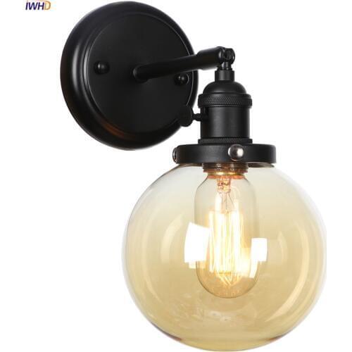 IWHD Loft Industrial Decor Glass Ball Wall Light Switch Hallway Bathroom Mirror Stair Black Wall Lamp Sconces Applique Murale